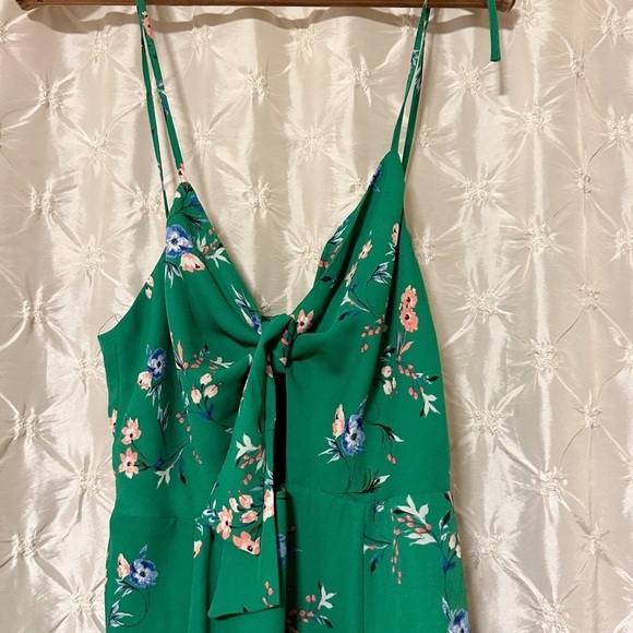 Lulu’s Blossom On Green Floral Print Tie-Strap Skater Dress Mini - Picture 3 of 14